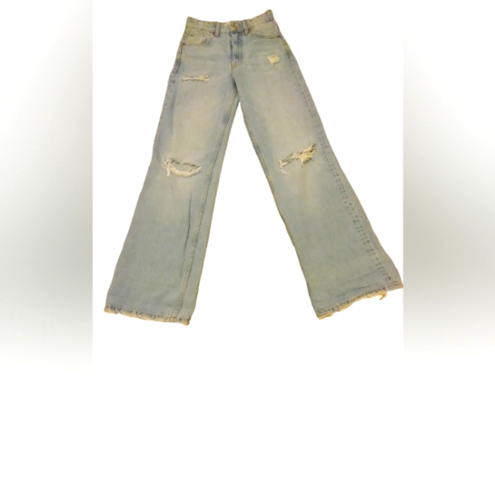 Zara Basic Classic Skinny Jeans Light Blue Wash Womens Size 2 Distressing